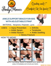 Load image into Gallery viewer, BodyMoves Kid's Ankle Brace Support with Adjustable Elastic Strap Plus Hot and Cold Ice Gel Pack - BodyMovesPro