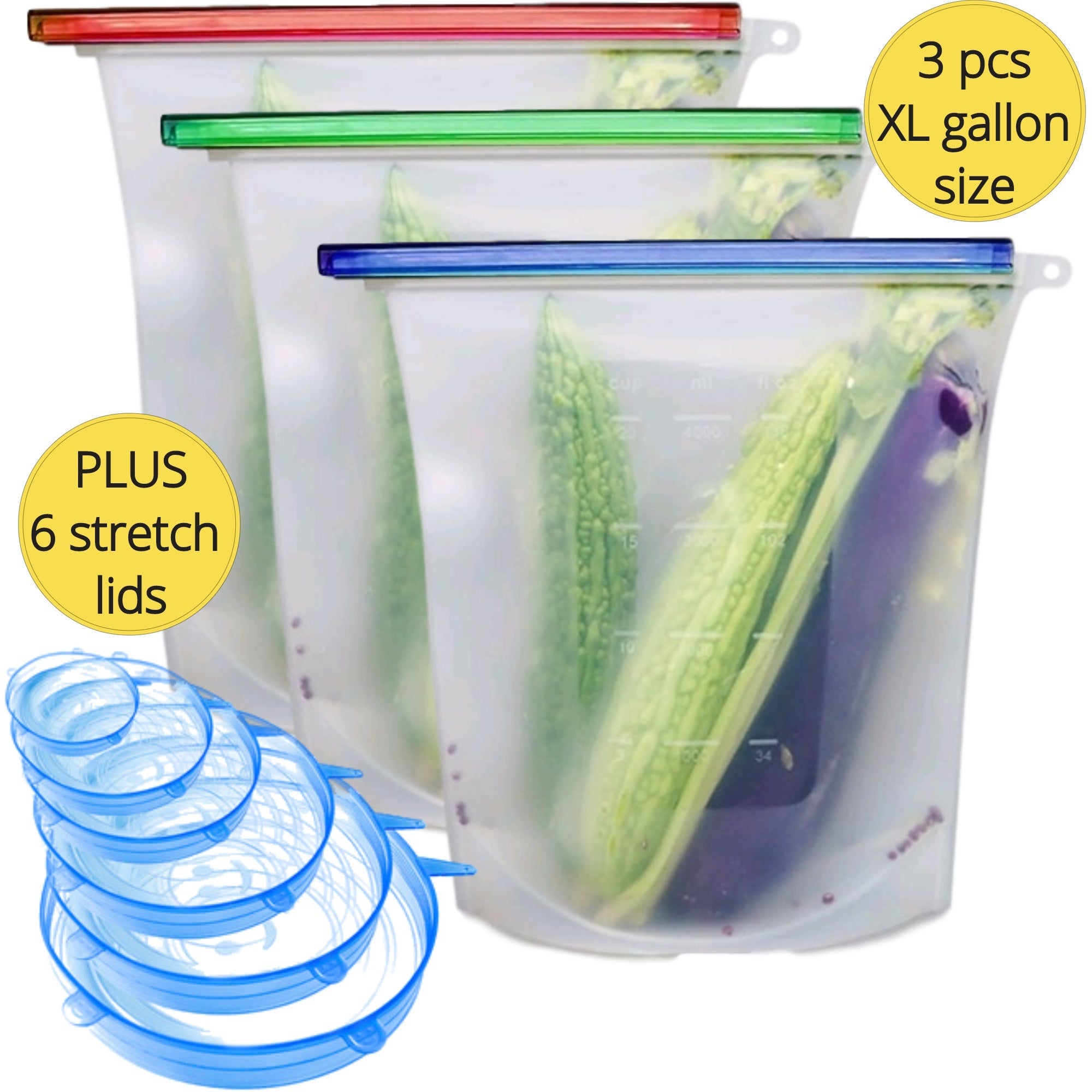 6 Pack Dishwasher Safe Reusable Gallon Bags